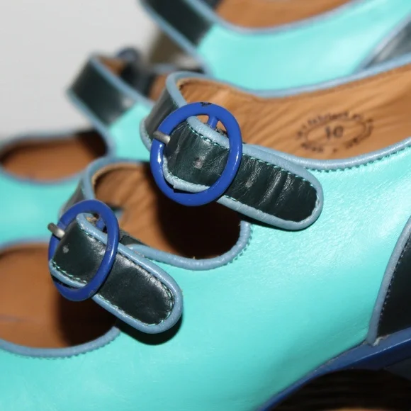 John Fluevog Teal & Navy Mary Jane Heels.  Sz. 10 - Picture 12 of 12